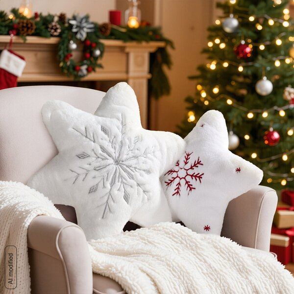VÁNOČNÍ DEKORAČNÍ POLŠTÁŘ SNOWFLAKE2 36X36 CM BÍLÝ