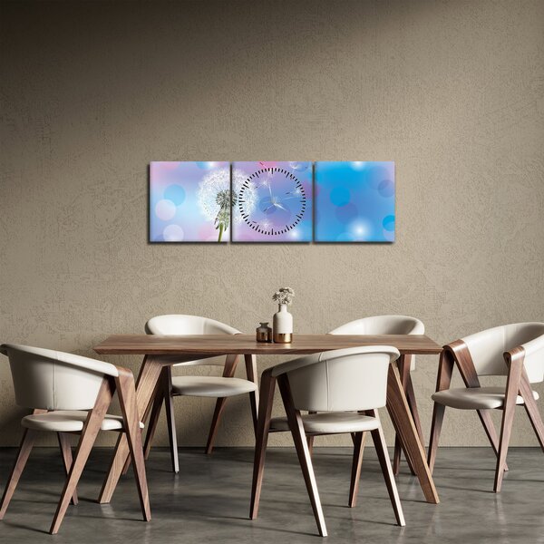 Obraz - Pampeliška ve větru (s hodinami) (90x30 cm)