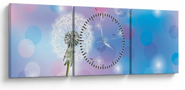 Obraz - Pampeliška ve větru (s hodinami) (90x30 cm)