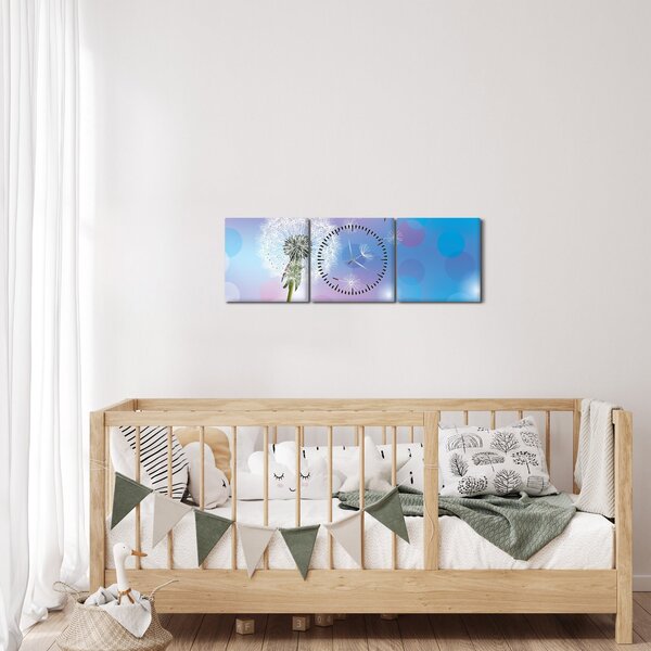 Obraz - Pampeliška ve větru (s hodinami) (90x30 cm)