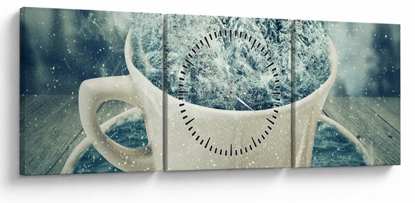 Obraz - Zimní svět v hrníčku (s hodinami) (90x30 cm)