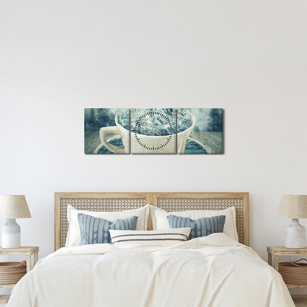 Obraz - Zimní svět v hrníčku (s hodinami) (90x30 cm)