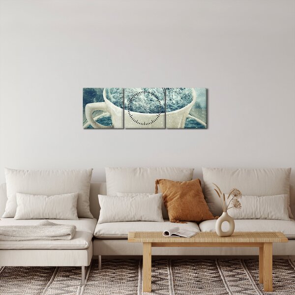 Obraz - Zimní svět v hrníčku (s hodinami) (90x30 cm)