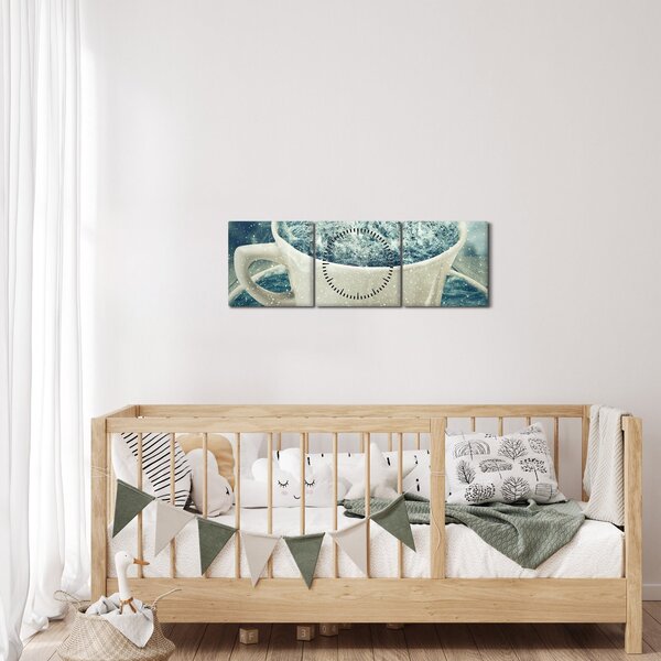 Obraz - Zimní svět v hrníčku (s hodinami) (90x30 cm)