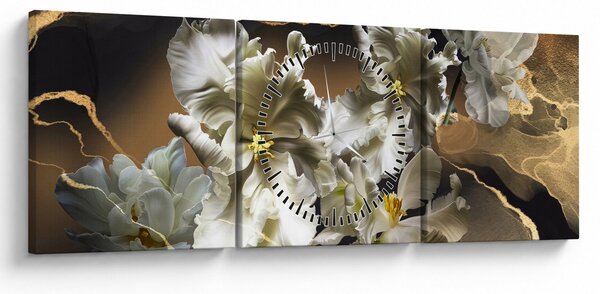 Obraz - Květy orchidejí na mramorovém pozadí (s hodinami) (90x30 cm)