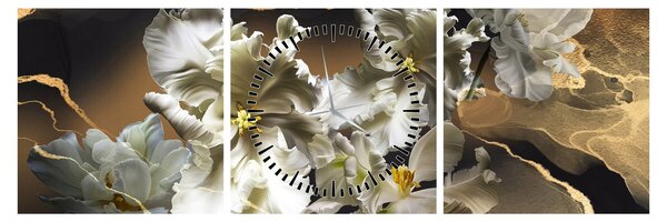 Obraz - Květy orchidejí na mramorovém pozadí (s hodinami) (90x30 cm)