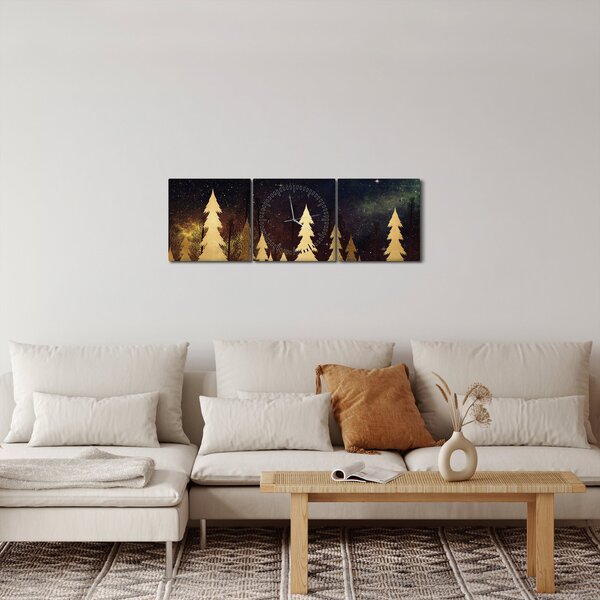 Obraz - Zlatá noc (s hodinami) (90x30 cm)