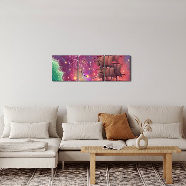 Obraz - Loď s vesmírnou oblohou (s hodinami) (90x30 cm)