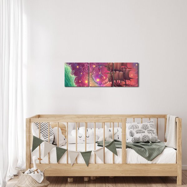 Obraz - Loď s vesmírnou oblohou (s hodinami) (90x30 cm)