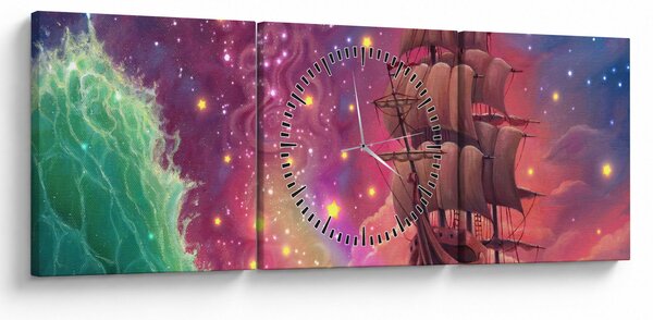 Obraz - Loď s vesmírnou oblohou (s hodinami) (90x30 cm)