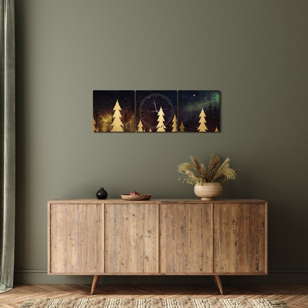 Obraz - Zlatá noc (s hodinami) (90x30 cm)