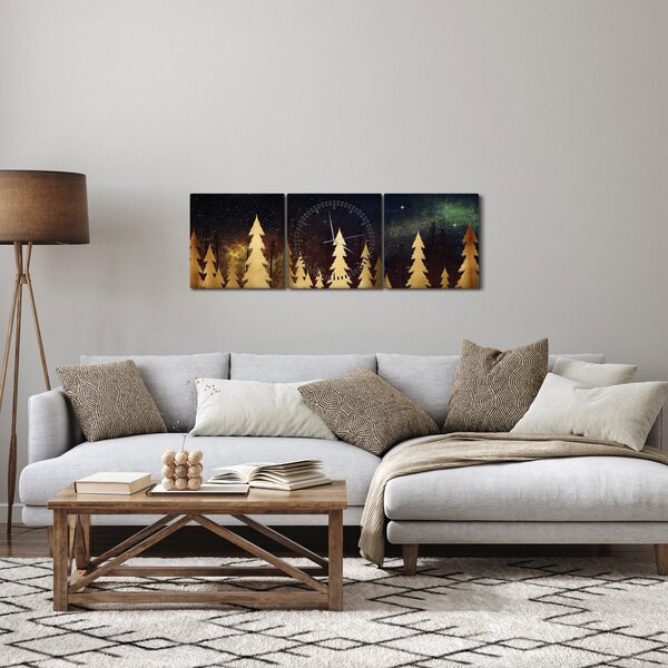 Obraz - Zlatá noc (s hodinami) (90x30 cm)