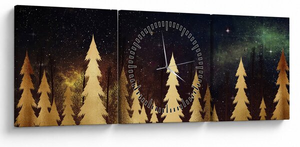 Obraz - Zlatá noc (s hodinami) (90x30 cm)