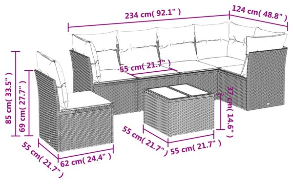 7dílná zahradní sedací souprava s poduškami béžová polyratan 3217709