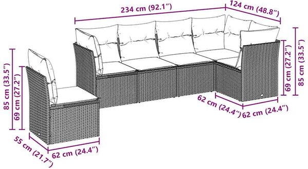 6dílná zahradní sedací souprava a podušky světle šedá polyratan 3217702