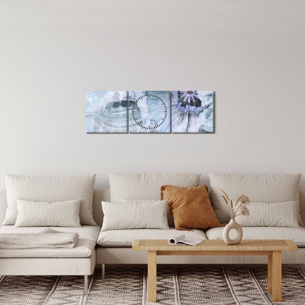 Obraz - Květinová freska na cihlové zdi (s hodinami) (90x30 cm)