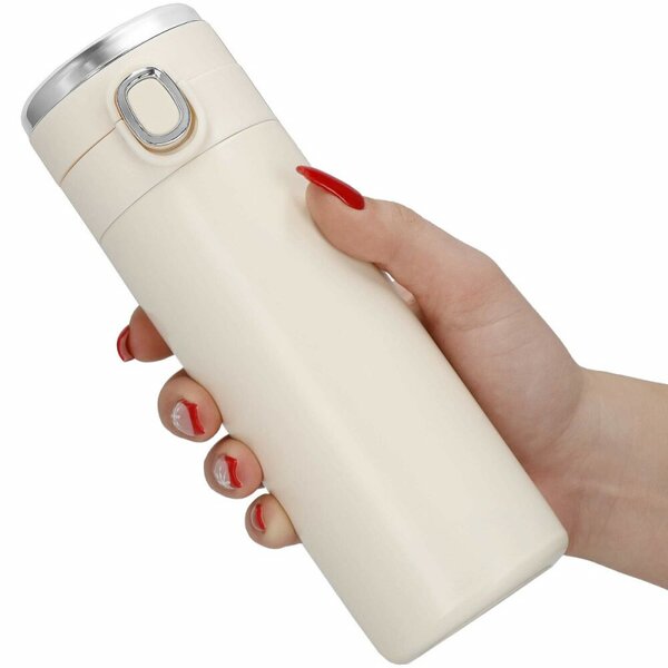 Nerezová termoska s teploměrem 420 ml SPRINGOS THERMOS krémová