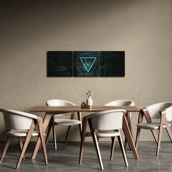 Obraz - Neonový trojúhelník v jungli (s hodinami) (90x30 cm)