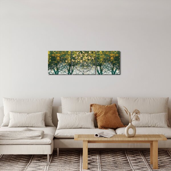 Obraz - Jeleni v zeleném lese (s hodinami) (90x30 cm)