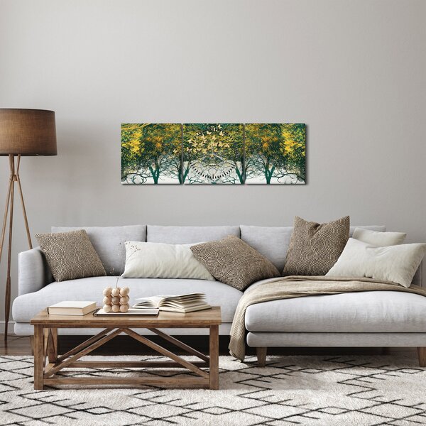 Obraz - Jeleni v zeleném lese (s hodinami) (90x30 cm)