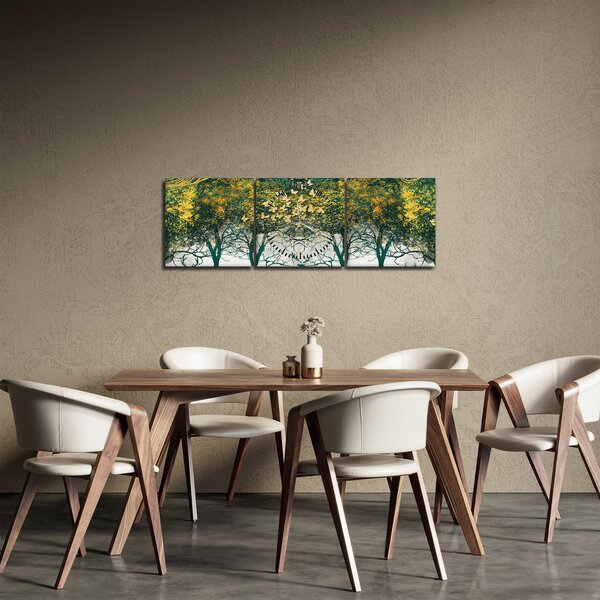 Obraz - Jeleni v zeleném lese (s hodinami) (90x30 cm)