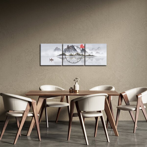 Obraz - Hory v mlze (s hodinami) (90x30 cm)