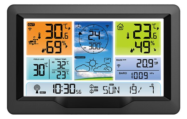 Solight profesionální meteostanice, přehledný a designový displej, tlak, teplota, vlhkost, srážky, hodnoty větru TE90