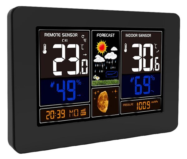 Solight meteostanice, aplikace Smart Life, extra velký barevný LCD, teplota, vlhkost, tlak, USB nabíjení, černá TE81WIFI