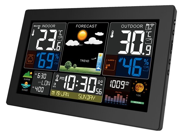 Solight meteostanice, XL barevný LCD, teplota, vlhkost, tlak, RCC, černá TE81XL