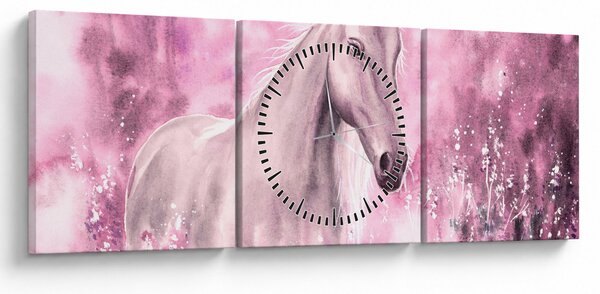 Obraz - Malovaný kůň (s hodinami) (90x30 cm)