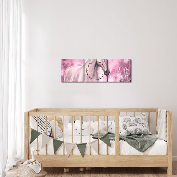 Obraz - Malovaný kůň (s hodinami) (90x30 cm)
