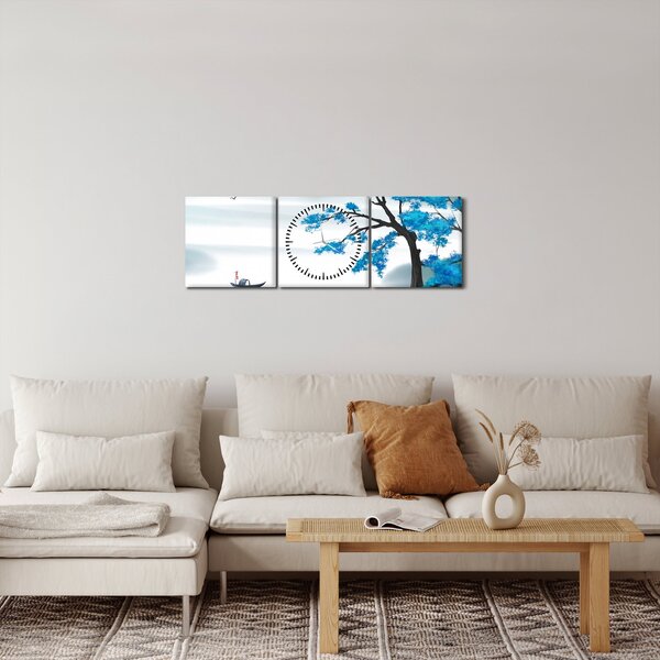 Obraz - Malované jezero s loďkou (s hodinami) (90x30 cm)