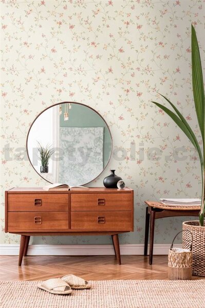 Vliesové tapety na zeď A.S. CRÉATION Maison Charme 93770-1 stylizované květy barevné na krémovém podkladu rozměr 10,05 m x 0,53 m