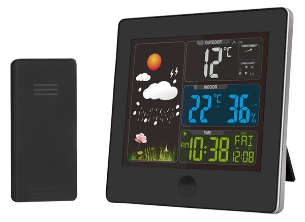 Solight meteostanice, barevný LCD, teplota, vlhkost,RCC, černá TE80