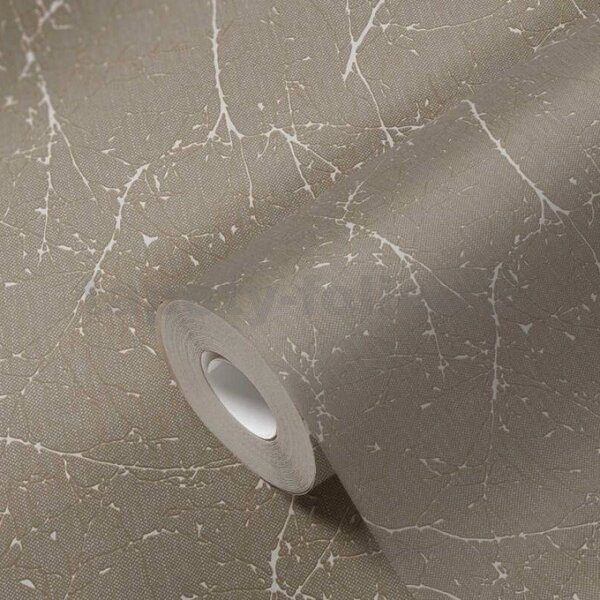 Vliesové tapety na zeď A.S. CRÉATION Terra 38504-2 metalické větvičky na světle hnědém podkladu rozměr 10,05 m x 0,53 m