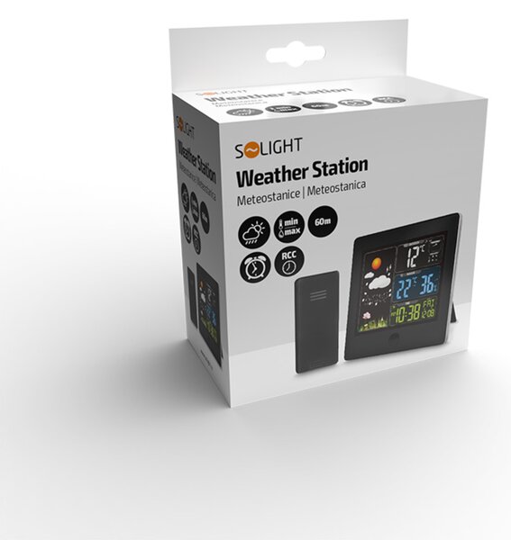 Solight meteostanice, barevný LCD, teplota, vlhkost,RCC, černá TE80