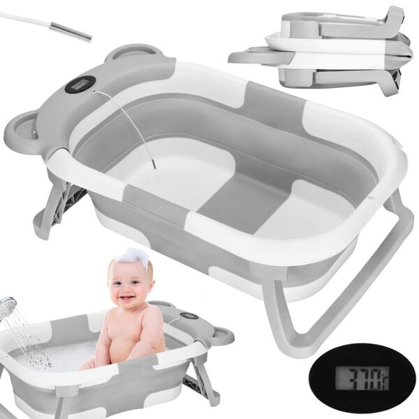 Vanička pro miminko s teploměrem skládací 27L SPRINGOS BAMBINA šedá