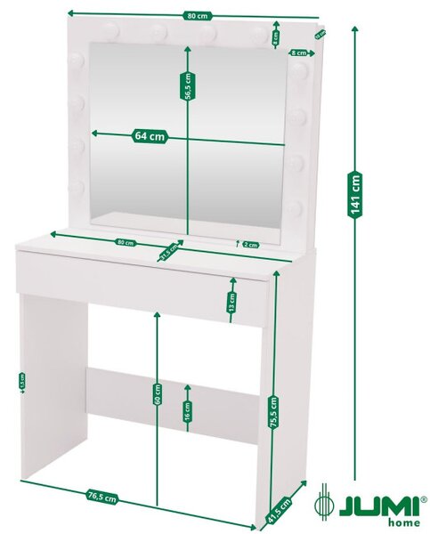 Toaletní stolek s LED zrcadlem bílý 140x41,5x80cm