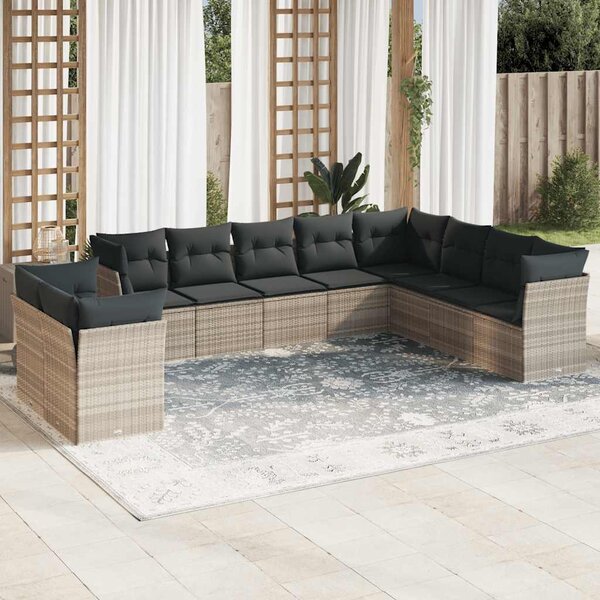 10dílná zahradní sedací souprava podušky světle šedá polyratan 3217862