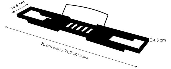 MSV podnos do vany, bambusový, s nastavitelnou délkou, 70 cm - 91,5 cm