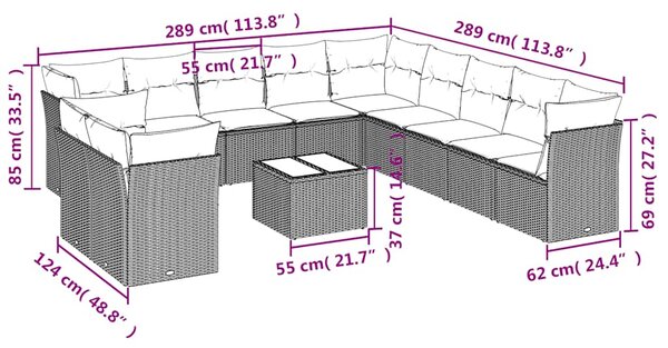 12dílná zahradní sedací souprava s poduškami černá polyratan 3217885
