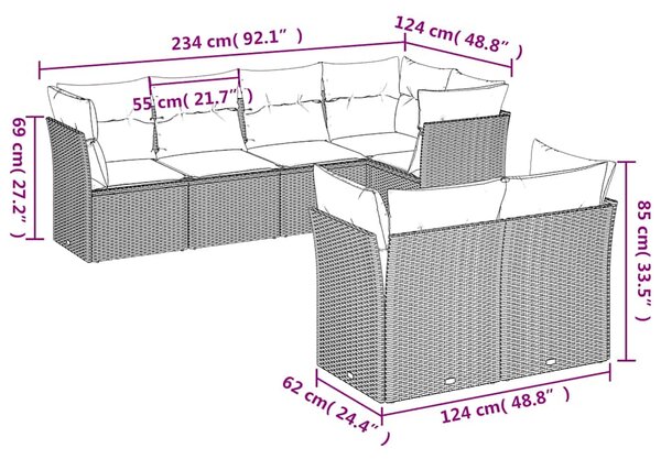 7dílná zahradní sedací souprava s poduškami černá polyratan 3217895