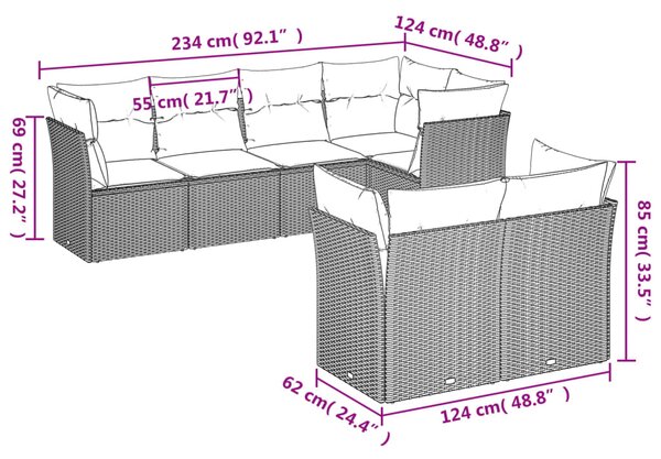 7dílná zahradní sedací souprava s poduškami černá polyratan 3249735