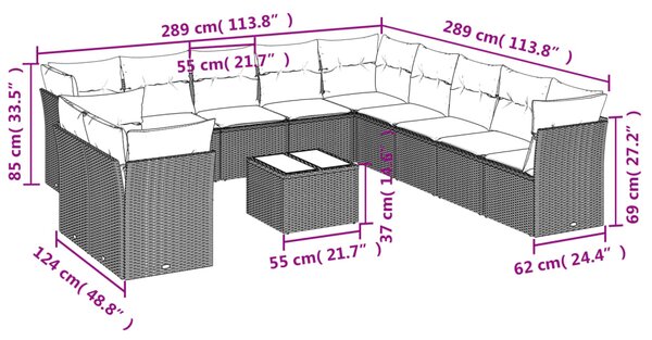 12dílná zahradní sedací souprava s poduškami hnědá polyratan 3217893