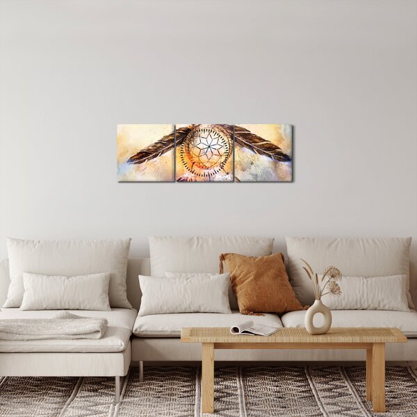 Obraz - Lapač snů s peříčky (s hodinami) (90x30 cm)
