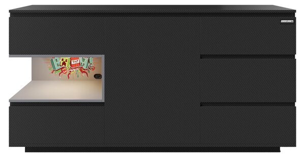 Roba příborník - 160 x 82 cm - 1 dvířka - 5 zásuvek - černá - s LED RGB podsvícením zadní stěny