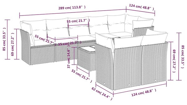 9dílná zahradní sedací souprava s poduškami černá polyratan 3217915