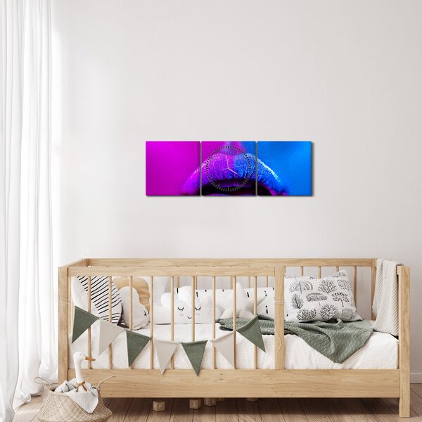 Obraz barevných rtů (s hodinami) (90x30 cm)
