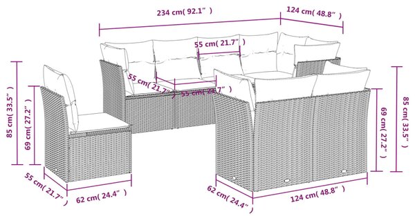 8dílná zahradní sedací souprava s poduškami hnědá polyratan 3217933