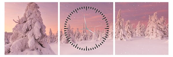 Obraz - Stromy pod sněhovou přikrývkou (s hodinami) (90x30 cm)